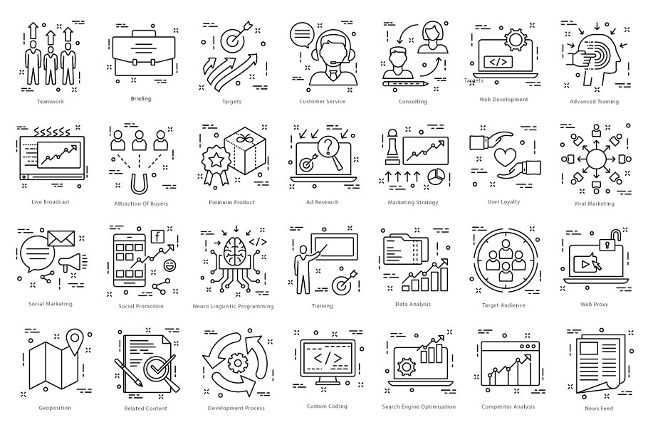 615枚扁平风线条图标合集 615 Flat Line Icons插图(10)