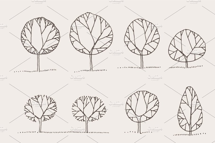 素描抽象树矢量图形 Illustrations of abstract trees插图(1)