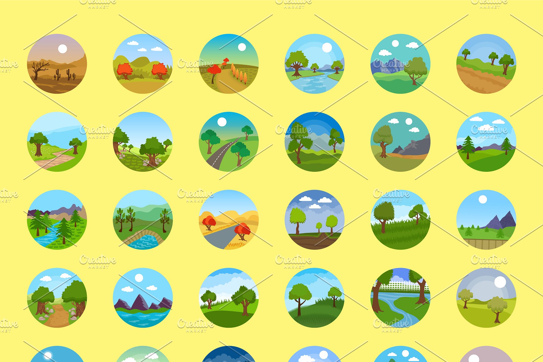 176个扁平风圆形风景图标 176 Flat Rounded Landscape Icons插图(7)