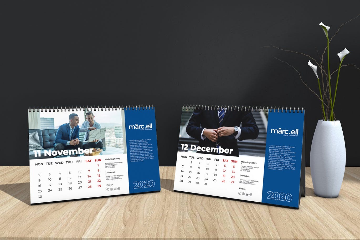 2020年深蓝色翻页台历表设计模板 Marcell Corporate Table Calendar 2020插图7