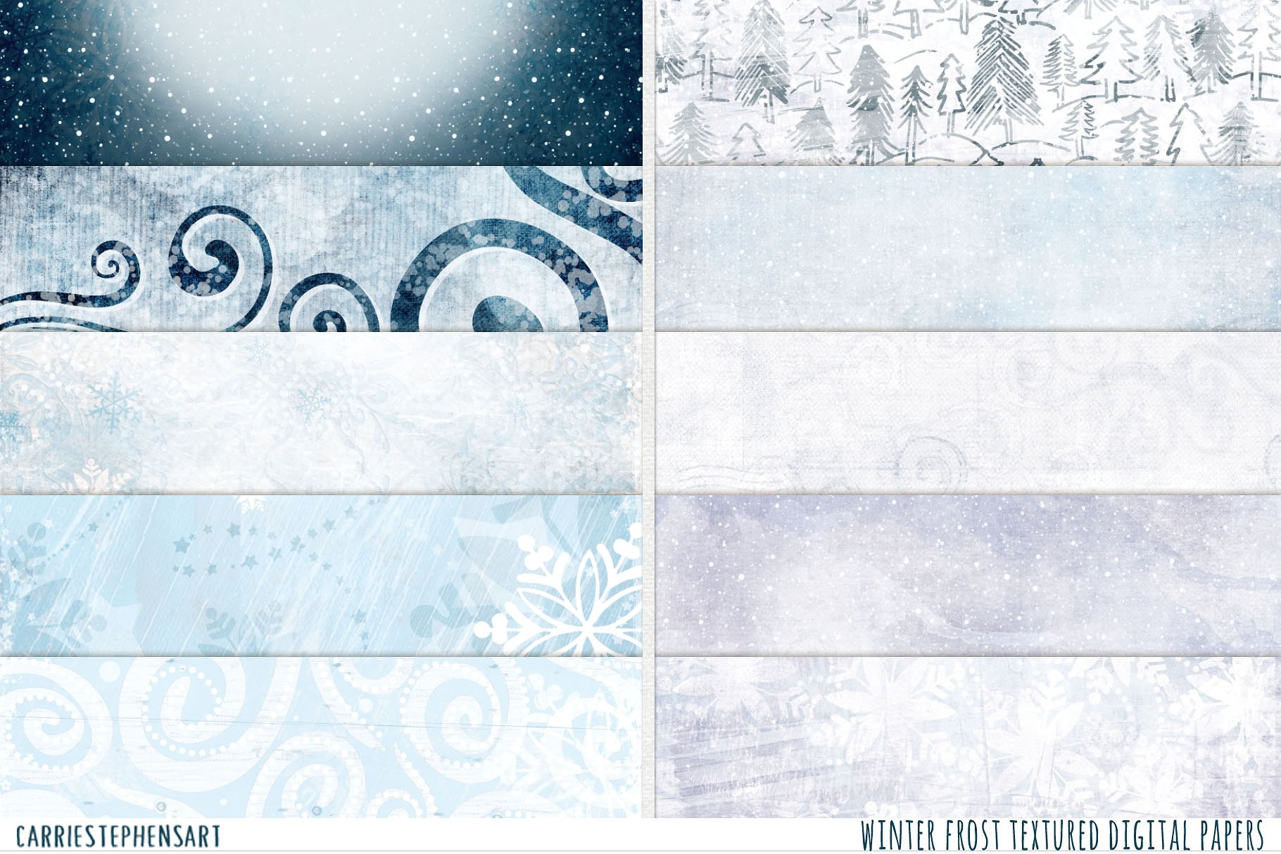 魔法冬季元素图案背景纹理 Magical Winter Background Papers插图2