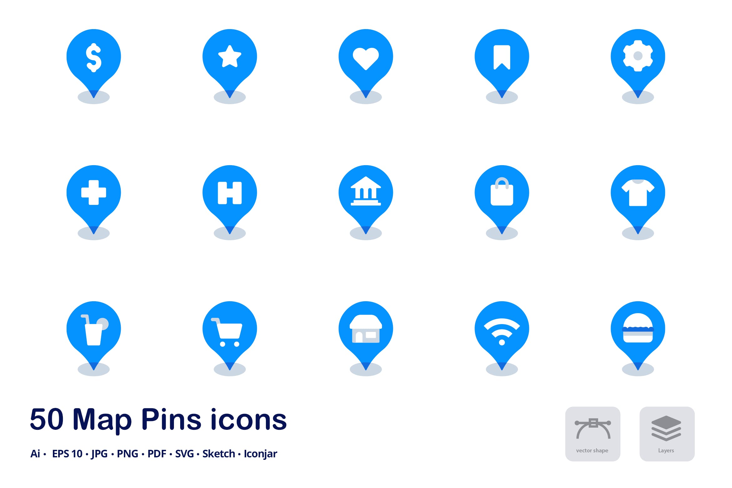 地图图钉双色调扁平化矢量图标 Map Pins Accent Duo Tone Flat Icons插图