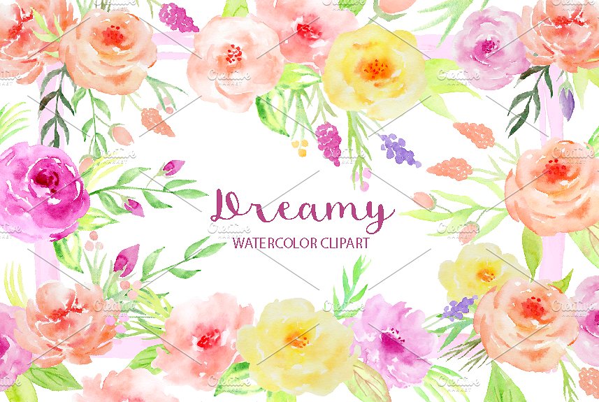 淡雅水彩花卉剪贴画合集 Watercolor Dreamy Collection插图