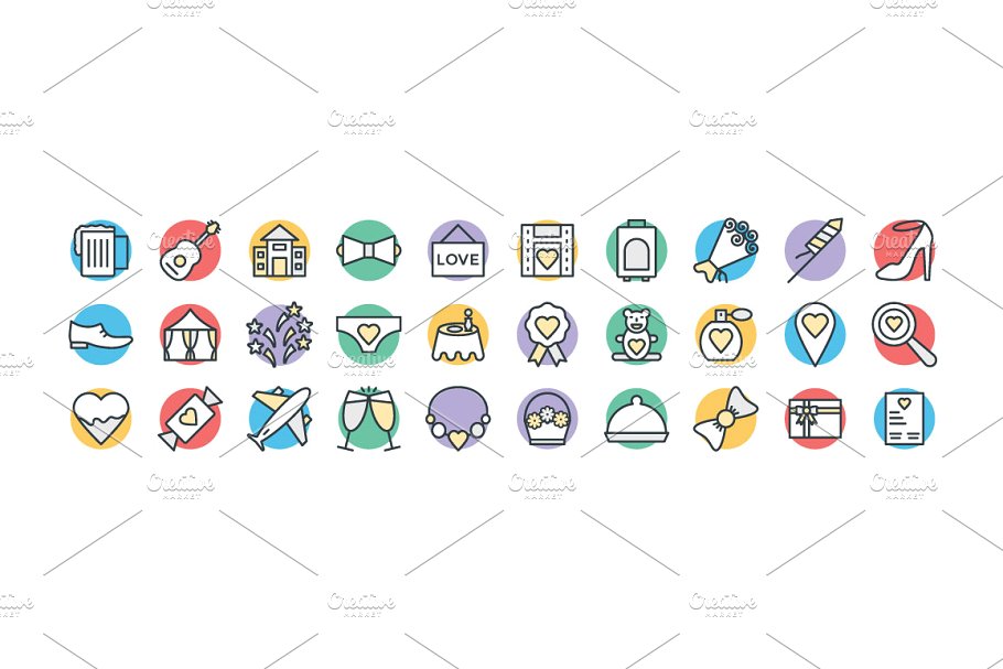 100+爱意满满矢量婚礼主题图标 100+ Wedding Vector Icons插图(2)