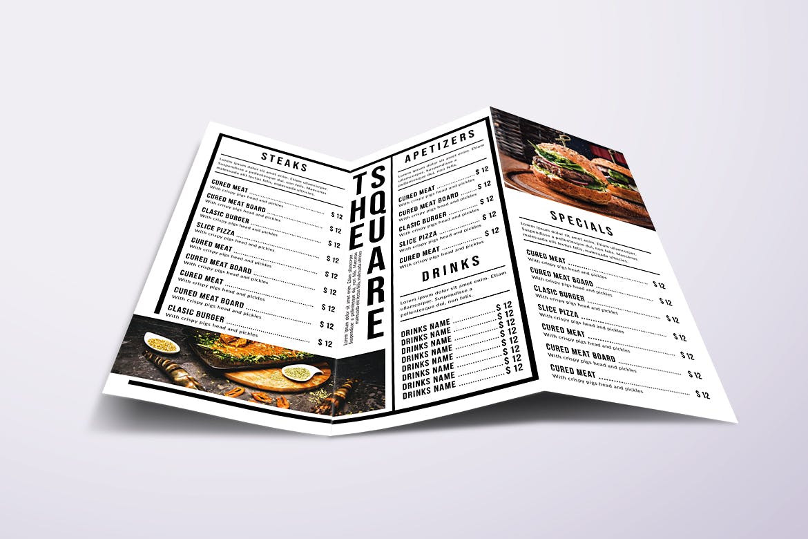 经典极简三折页A4&美国信纸大小餐厅菜单模板 Classic Minimal Trifold A4 & US Letter Food Menu插图2