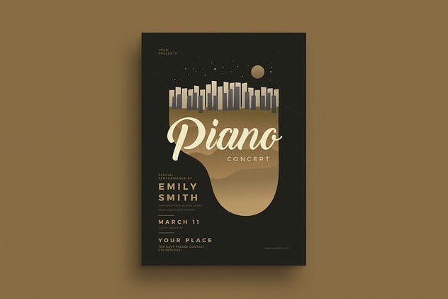 钢琴演奏会音乐活动海报设计模板 Piano Concert Flyer插图(1)