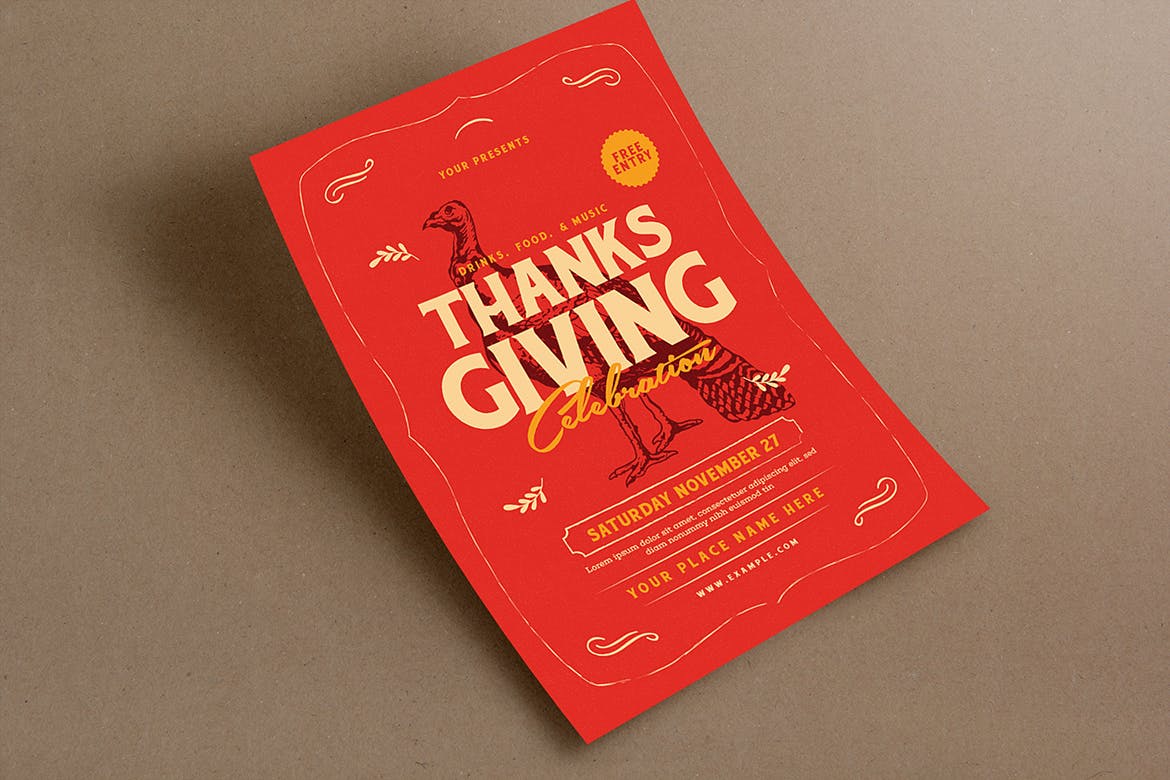 感恩节主题活动美食派对海报传单设计模板 Thanksgiving Event Flyer插图(2)