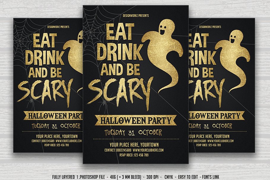 万圣节恐怖主题活动传单模板 Eat Drink Be Scary-Halloween Flyer插图
