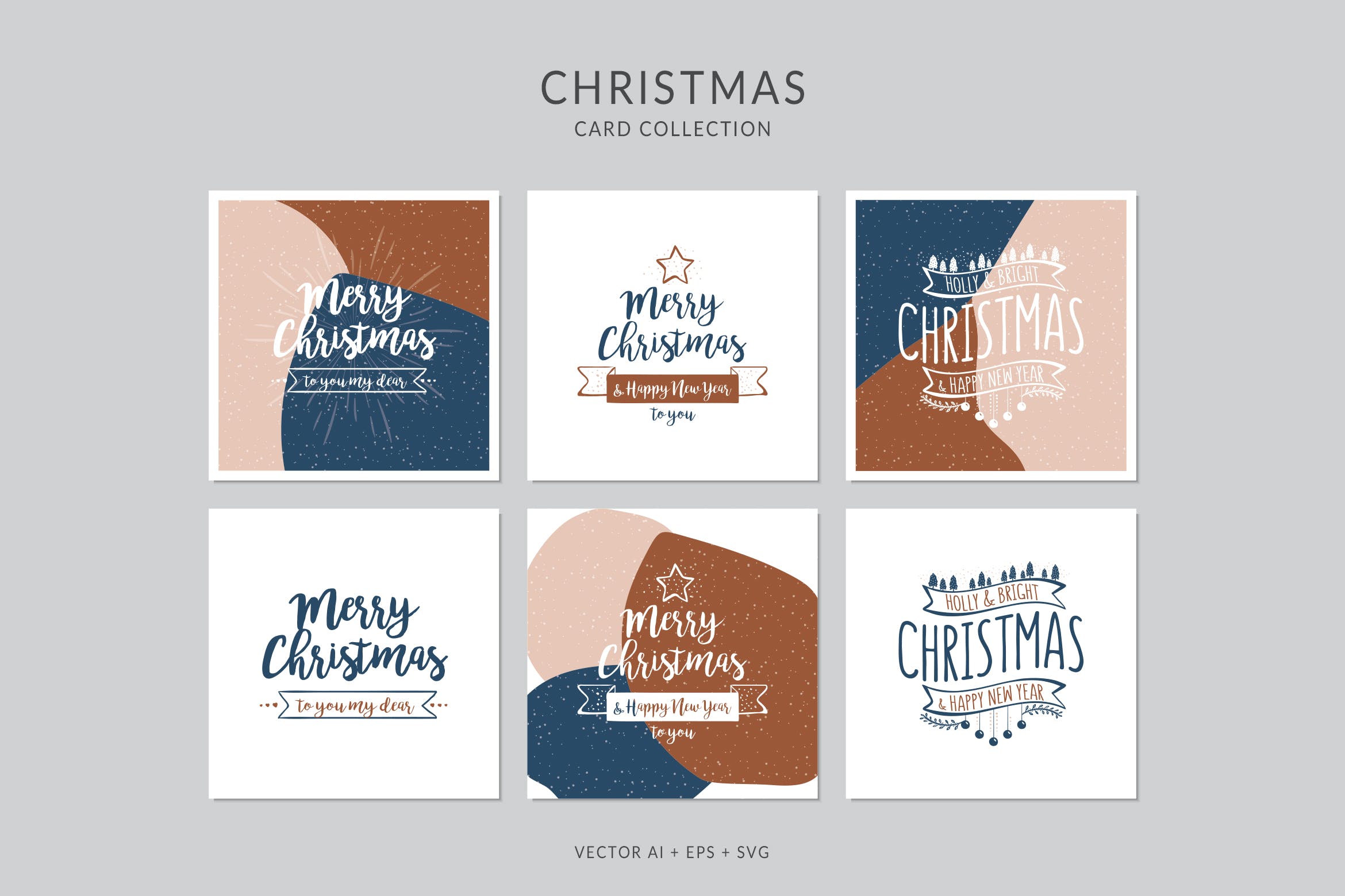 创意三色设计风格诞节贺卡矢量设计模板集v5 Christmas Greeting Card Vector Set插图