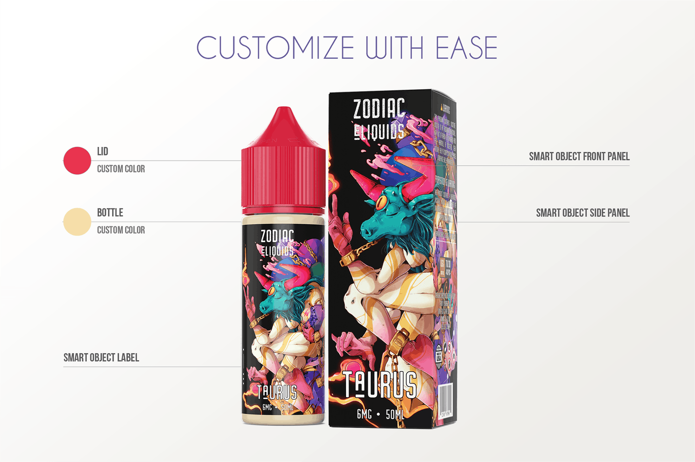 电子烟油瓶&包装盒外观设计样机模板[50ml规格] eLiquid Bottle Mockup v. 50ml-C插图(1)