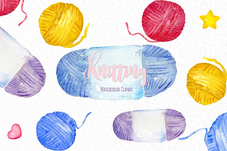 针织毛线水彩剪贴画图案 Knittings watercolor clipart插图(2)