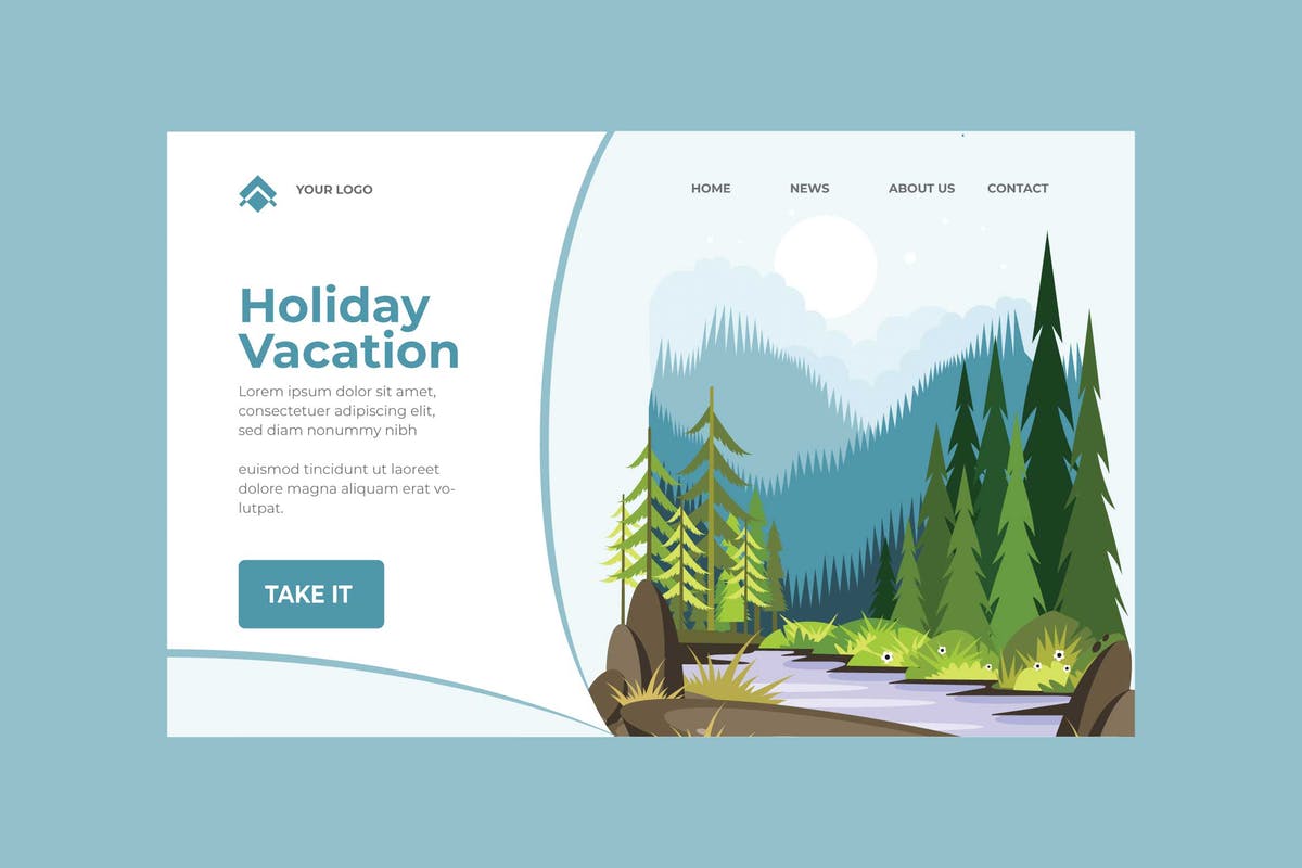 假期度假网站着陆页PSD模板 Holiday Vacation Landing Page Illustration插图