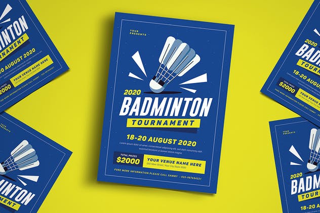 羽毛球比赛活动海报设计模板 Badminton Tournament Event Flyer插图(2)