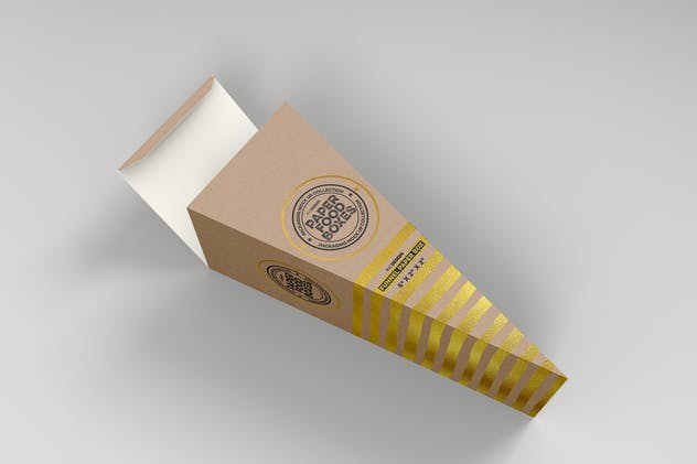 三角形食品纸盒包装样机模板 Funnel Paper Box Packaging Mockup插图(1)
