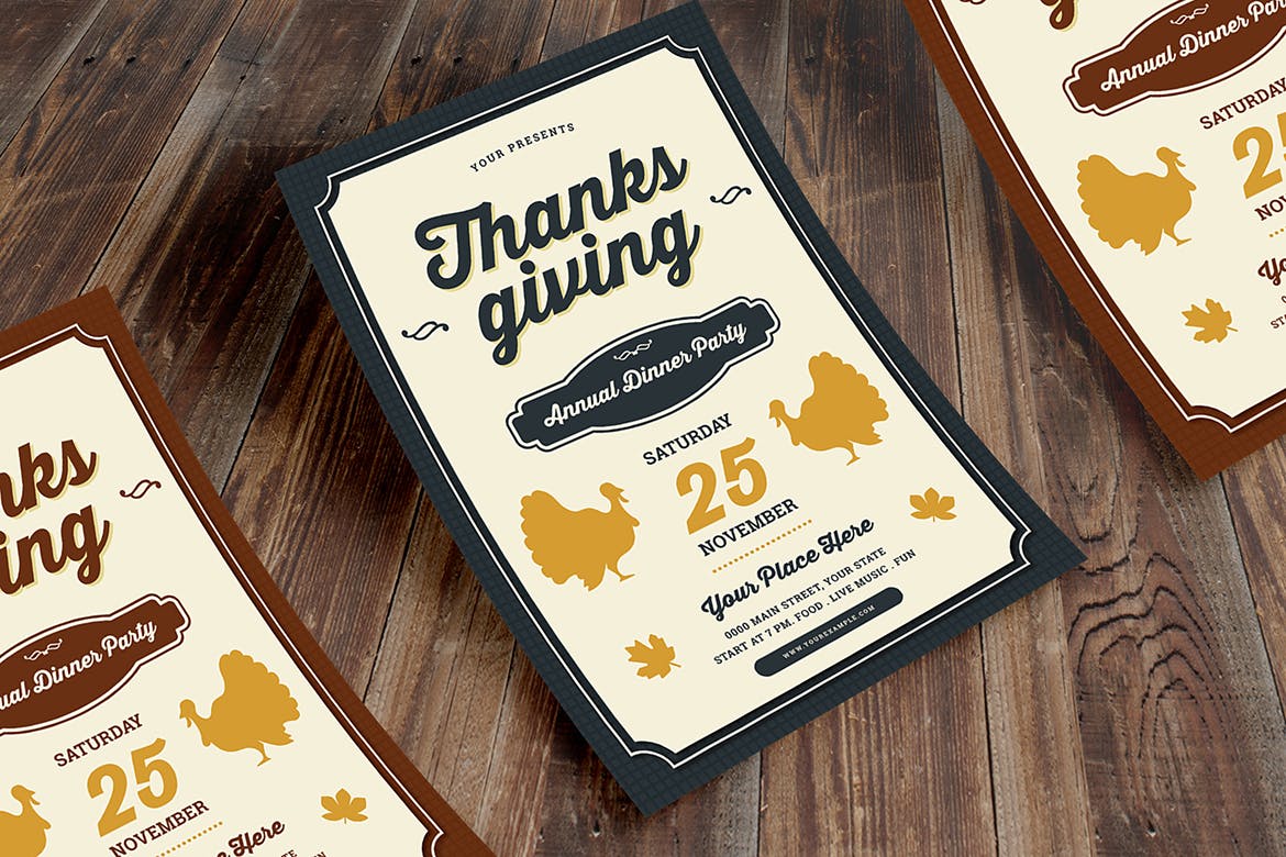 感恩节晚宴活动邀请传单海报设计模板 Thanksgiving Dinner Flyer插图(2)