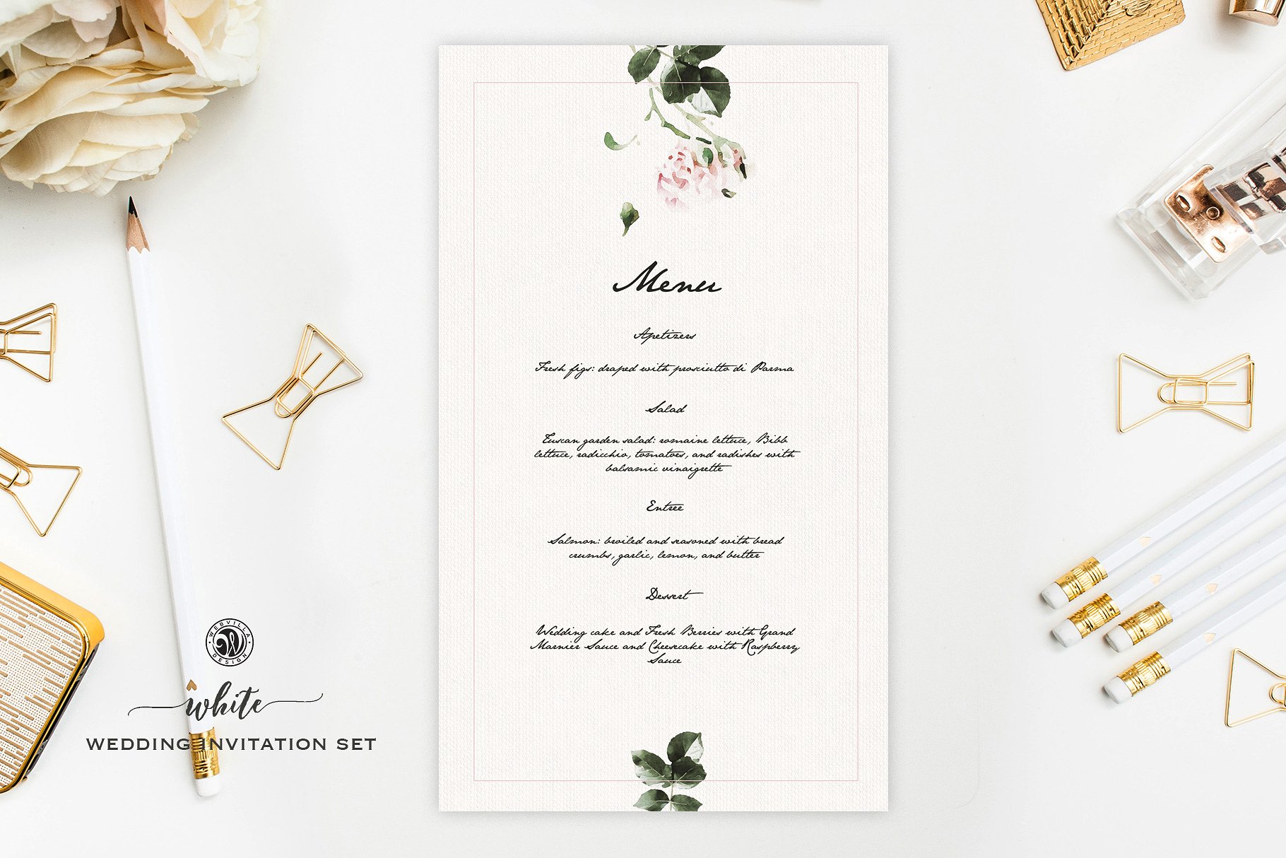 白色结婚邀请函设计模板素材 White Wedding Invitation Set插图(3)