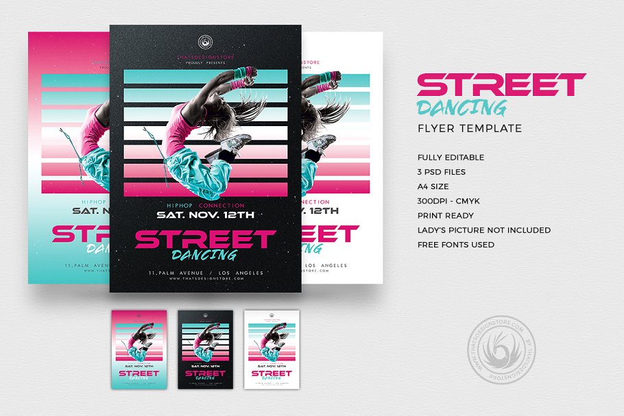 街舞表演宣传单PSD模板 Street Dancing Flyer PSD插图