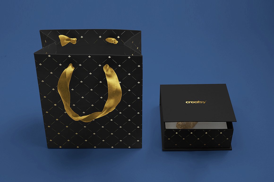 低调奢华珠宝盒礼品袋样机模板 Jewelry Box Mockup Set插图(1)