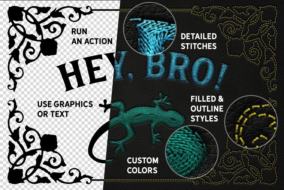 绣花纺织纹理图案设计PS动作 Embroidery Photoshop Actions Tooklit插图(1)