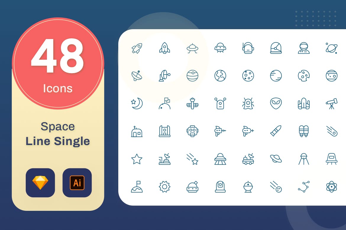 Line Senja图标系列：太空主题矢量线性图标 Line Senja – Space插图(1)
