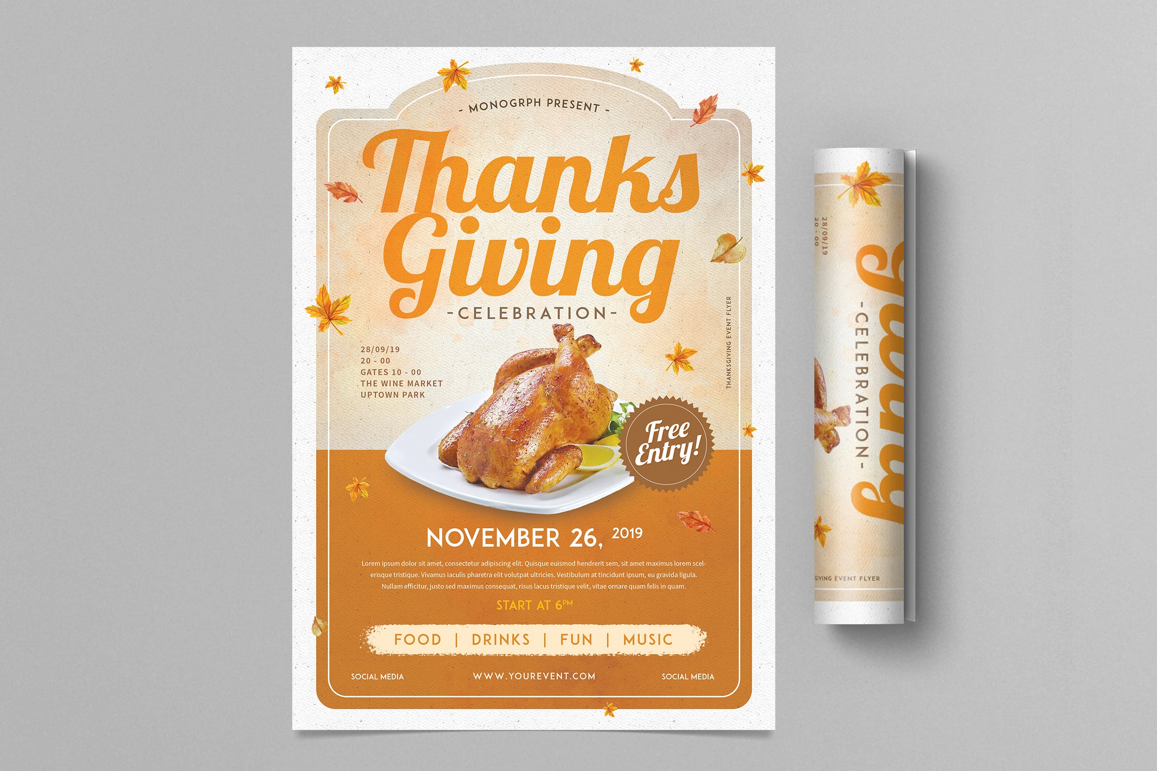 餐厅感恩节主题餐饮活动海报传单模板 Thanksgiving Flyer插图
