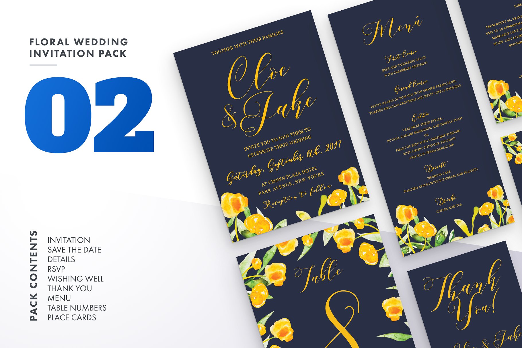 水彩花饰婚礼邀请物料模板 Floral Wedding Invitation Set Vol.2插图