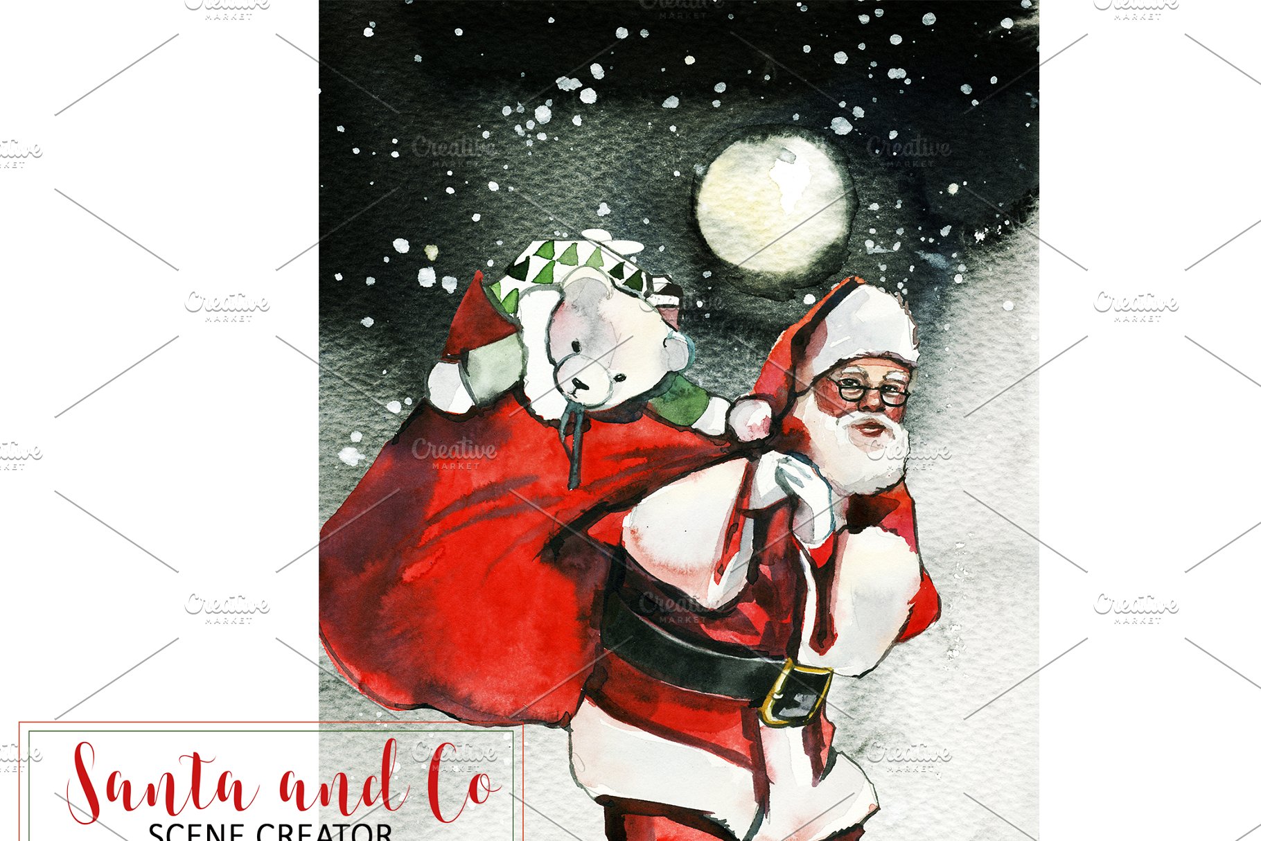 手绘圣诞节主题水彩设计素材包 Santa & Co Christmas Clipart Set插图2
