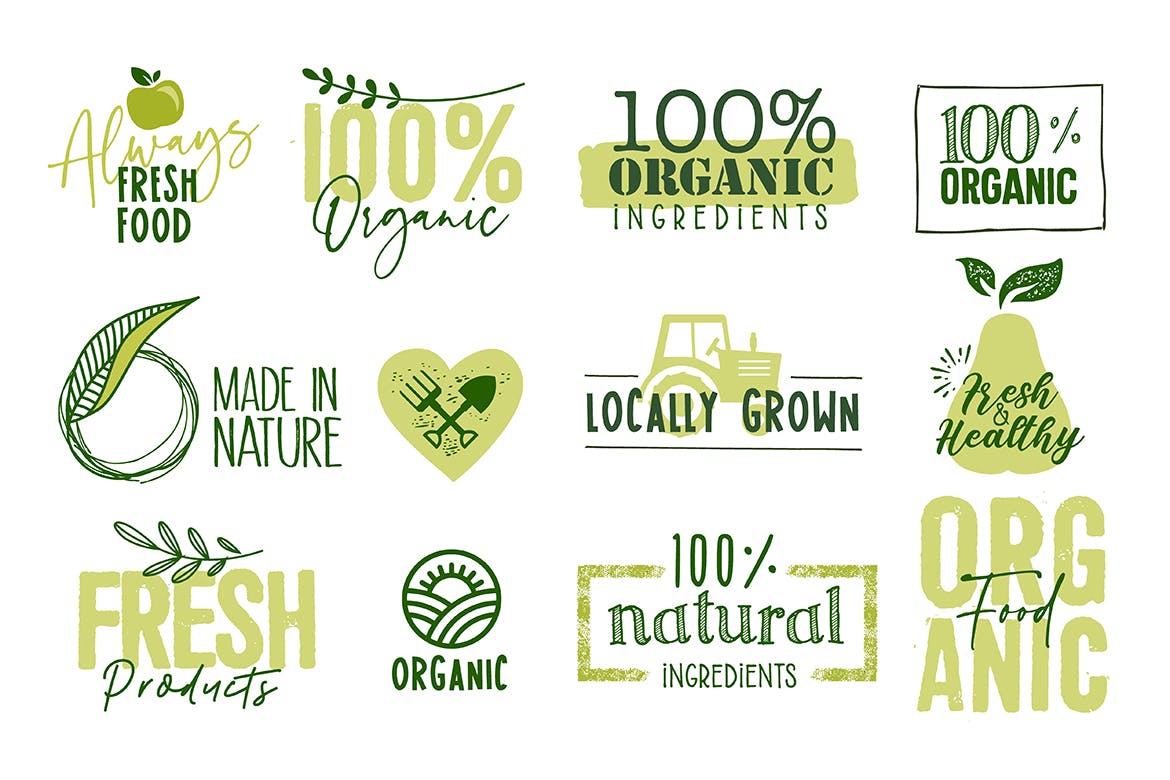 有机食品标志标签设计模板素材 Organic Food Signs and Labels Collection插图(1)