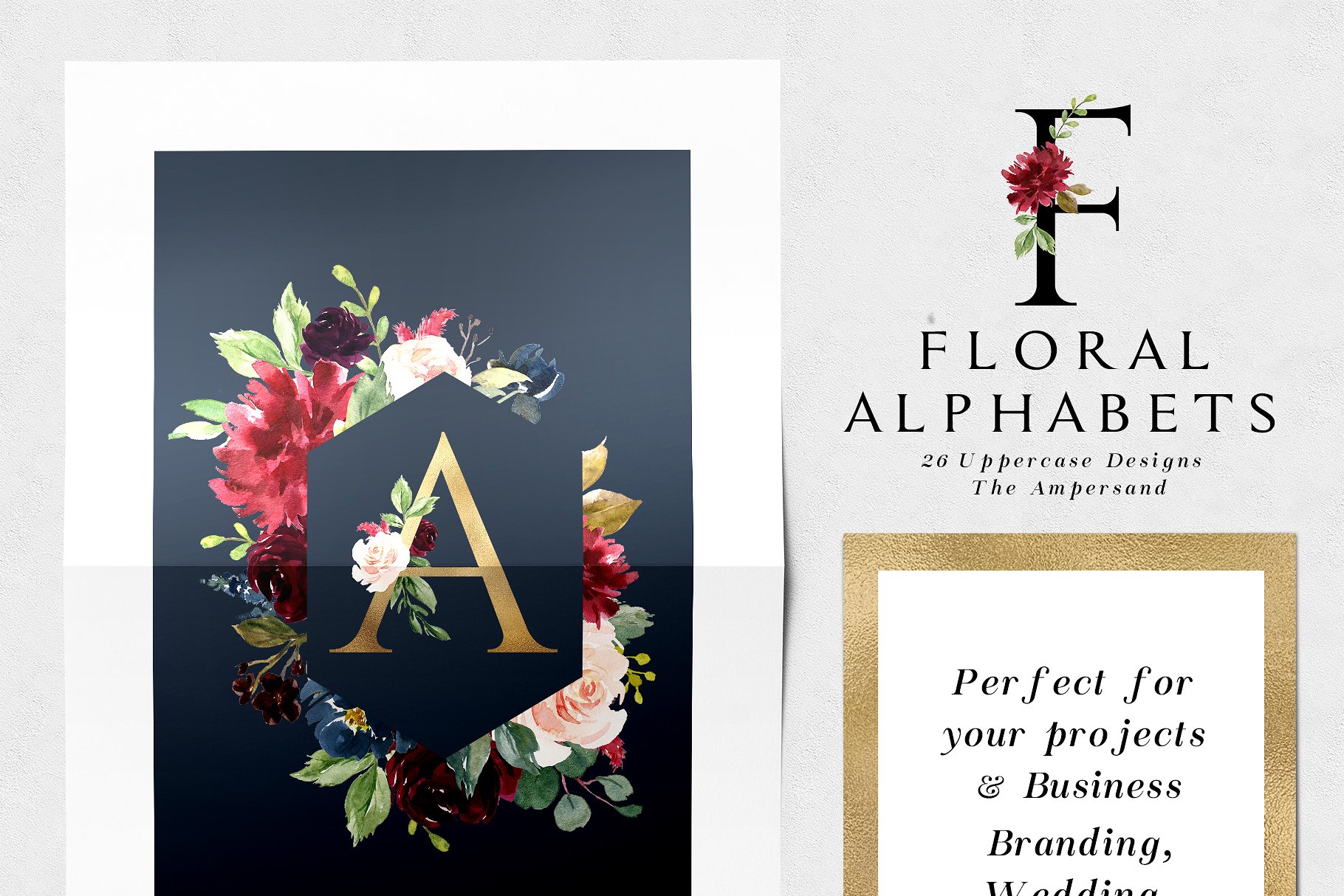 极力推荐：水彩花卉素材 Burgundy&Navy Floral Graphic Set [1.63GB]插图1