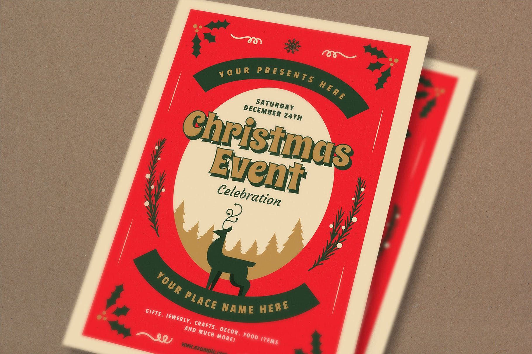 复古设计风格圣诞节活动海报传单模板v1 Retro Christmas Event Flyer插图(3)