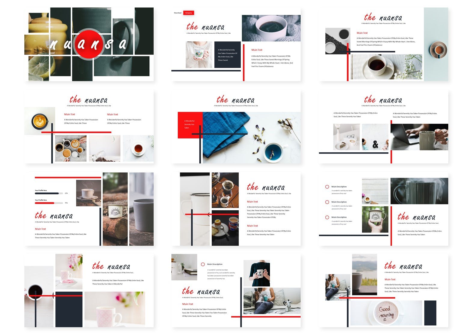 咖啡/咖啡厅品牌推广PPT设计模板 Nuansa – Powerpoint Template插图1