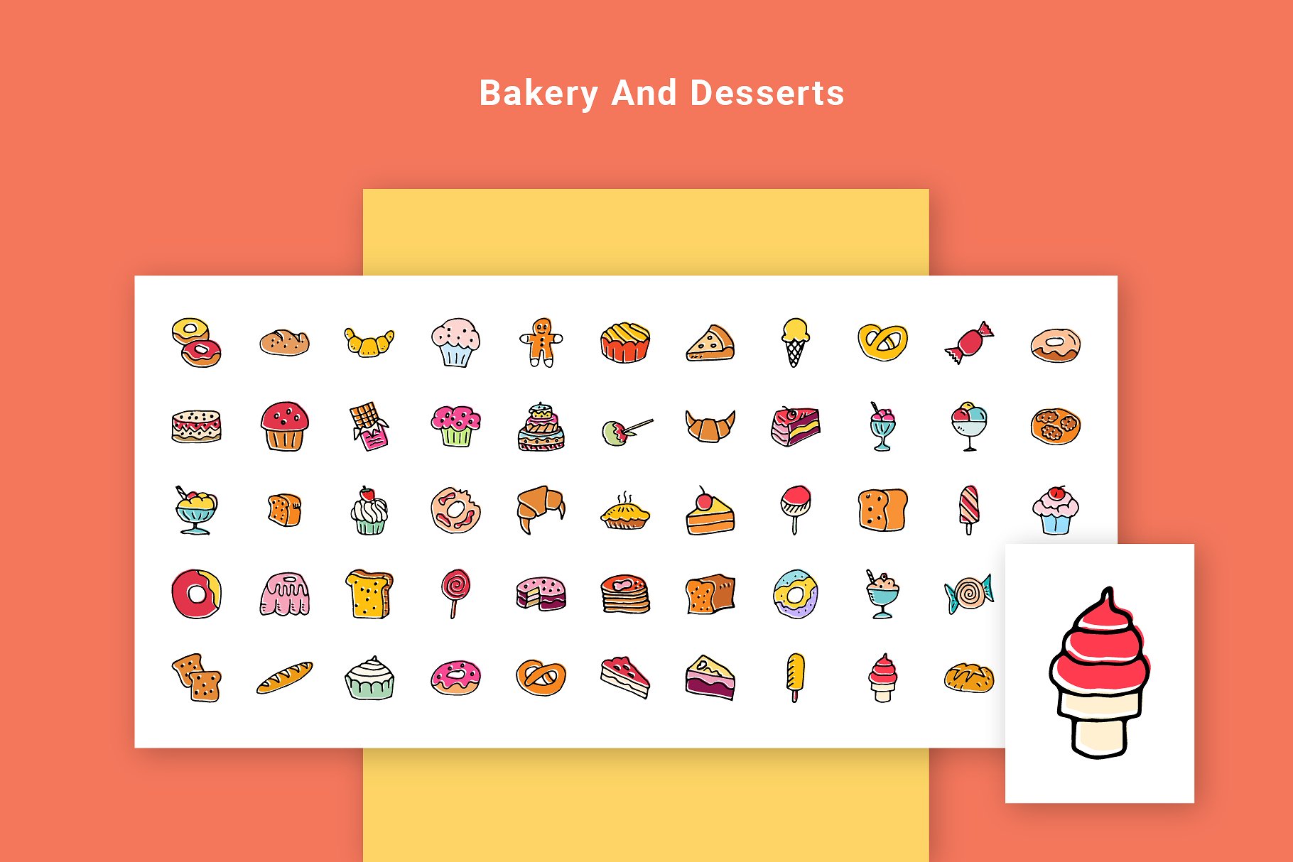 手绘卡通食品线条图标集 Foodie – Food Hand Drawn Icons插图(4)