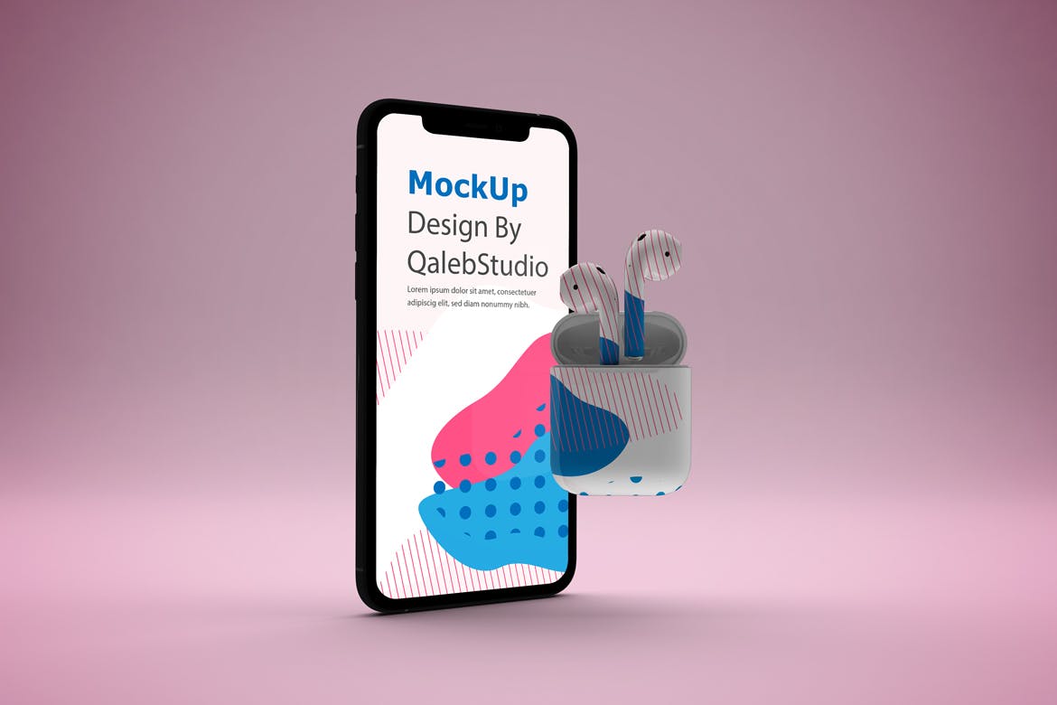 创意设计风格iPhone 11 & AirPods样机模板 iPhone 11 & AirPods Mockup插图2