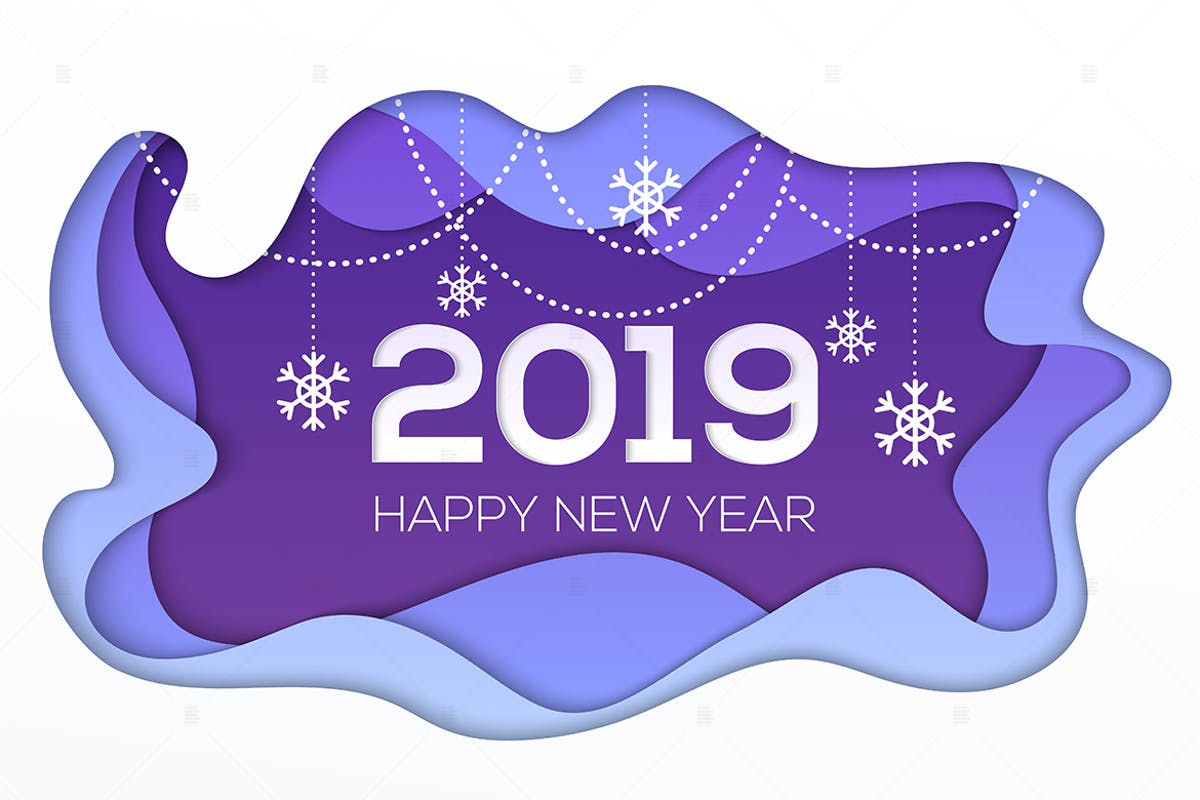 2019年新年剪纸风格插画设计 Happy New Year 2019 – paper cut illustration插图