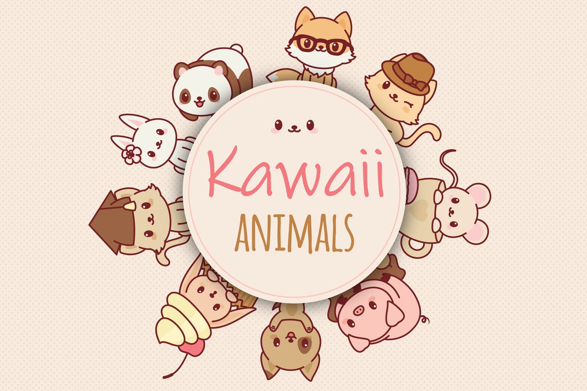 9个可爱卡通动物形象矢量插画素材 Kawaii Animals插图