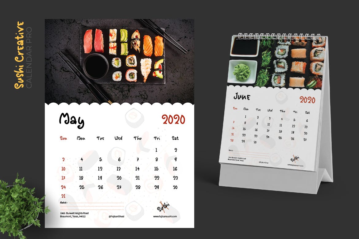 寿司日式料理店定制设计2020年日历表设计模板 2020 Sushi Asian Resto Creative Calendar Pro插图3