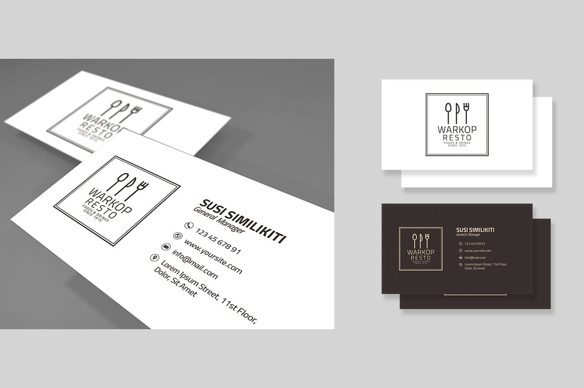 极简主义餐厅菜单&企业名片设计模板 Minimalist Food Menu & Business Card插图4