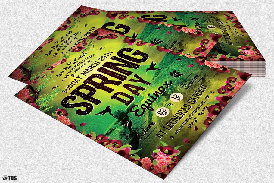 复古春季派对活动宣传传单PSD模板 Spring Equinox Flyer PSD V4插图(3)