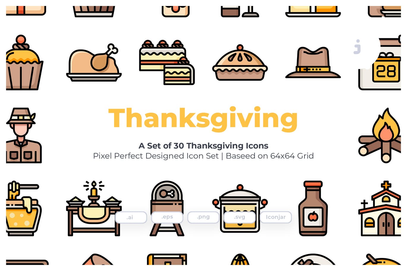 30枚感恩节节日主题矢量图标 30 Thanksgiving Icons插图