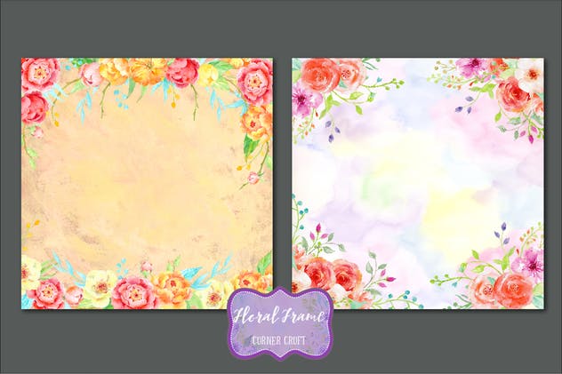 水彩花卉装饰架图案插画素材 Watercolor Floral Frames插图(4)