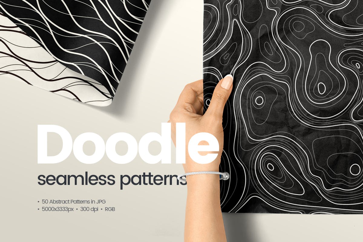 50抽象涂鸦无缝印花包装设计图案 50 Abstract Doodle Seamless Patterns插图