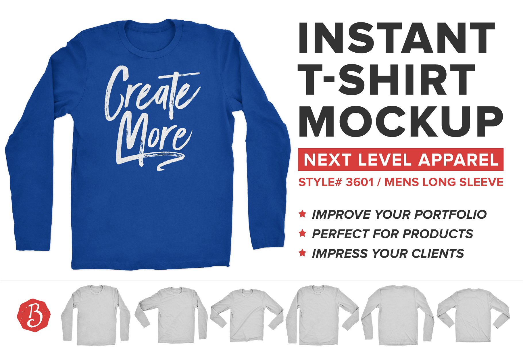 长袖圆领T恤样机模板 Next Level Long Sleeve Shirt Mockup插图