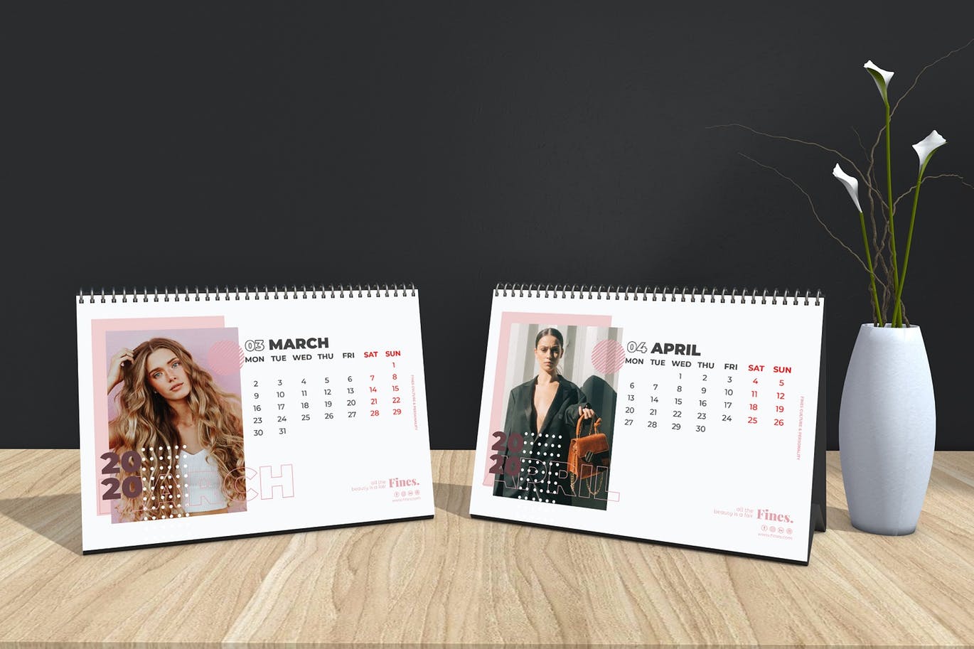 2020年时尚活页台历设计模板 Fines – Fashion Table Calendar 2020插图3