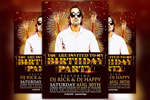 生日派对聚会宣传人物海报设计模板 Birthday Party Flyer Template插图