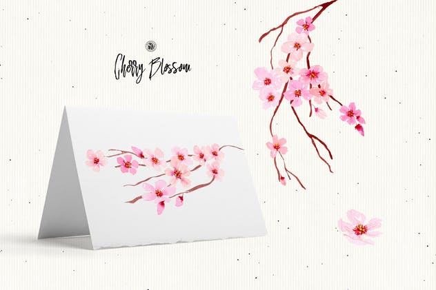樱花水彩手绘插画设计素材 Cherry Blossom Flowers插图1