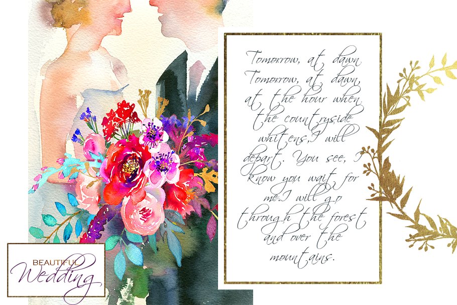 水彩花卉婚礼设计元素合集 Wedding Watercolor Illustration Set插图(5)
