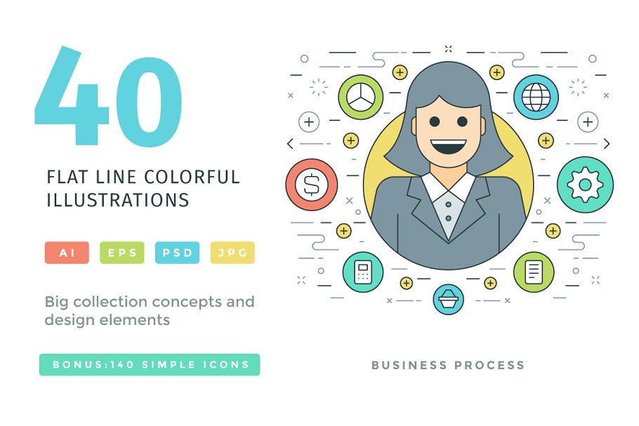 40枚扁平风格线条概念图标 40 Flat line concepts插图