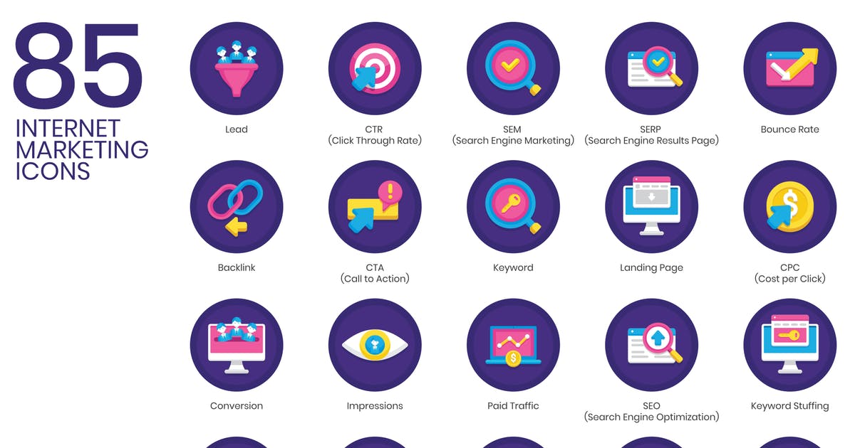 85枚互联网营销矢量图标素材 85 Internet Marketing Icons | Orchid Series插图