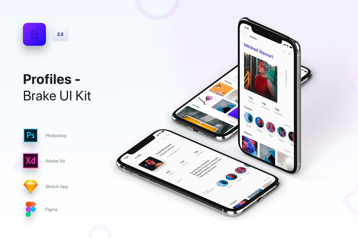 创意设计APP应用UI套件[for PS, Sketch, Figma&Adobe XD] Brake UI Kit 2.0 – Profiles插图