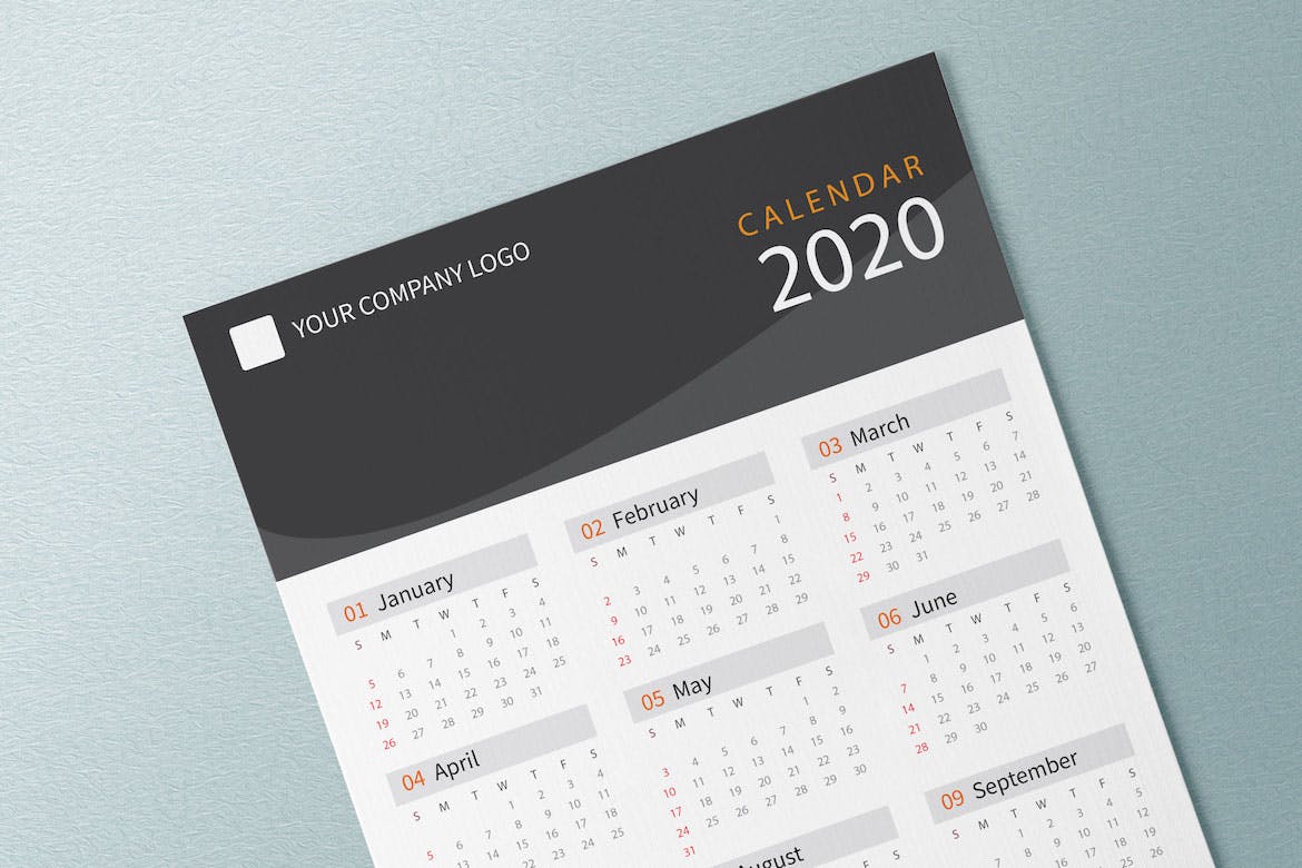 素色设计风格2020日历年历设计模板 Creative Calendar Pro 2020插图(3)
